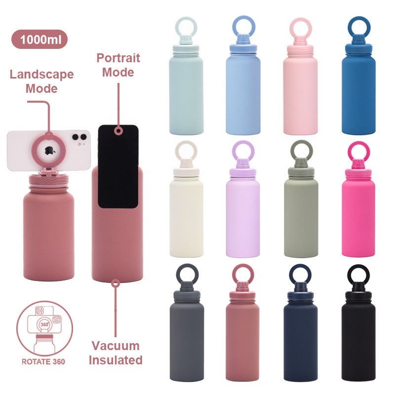 Water Bottle Supplier - 1L Stainless Steel Gym Magnetic Phone Holder