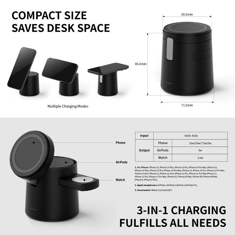 Travel Charger Supplier - Portable 3 in 1 Folding Magnetic Charger