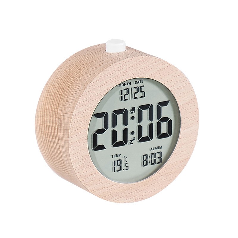 Alarm Clock Supplier - Round LED Temperature Display Wooden Clock