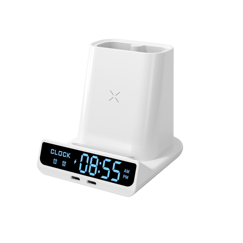 Qi Charger Supplier - 15W 3-in-1 Pen Holder Alarm Clock Station