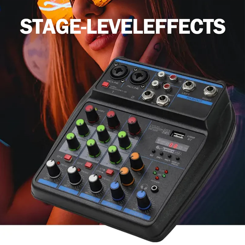DJ Mixer Factory - 4 Channel Bluetooth Phantom Power Karaoke Mixer