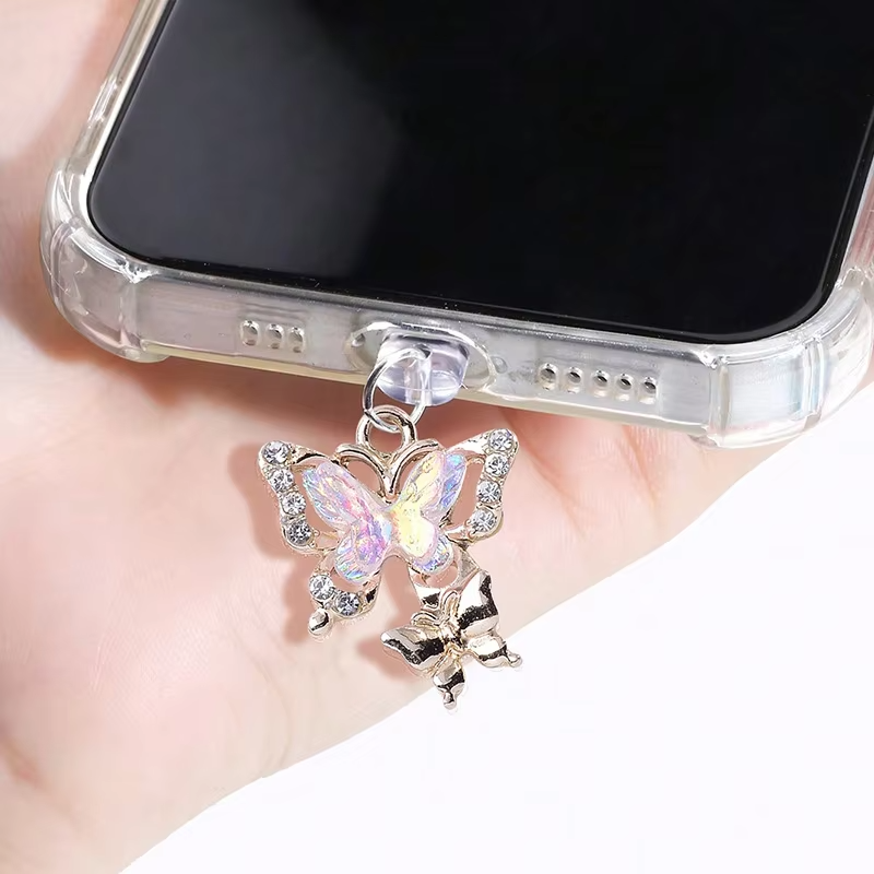 Mobile Phone Dust Plug Supplier - Butterfly Diamond Pearl Accessory