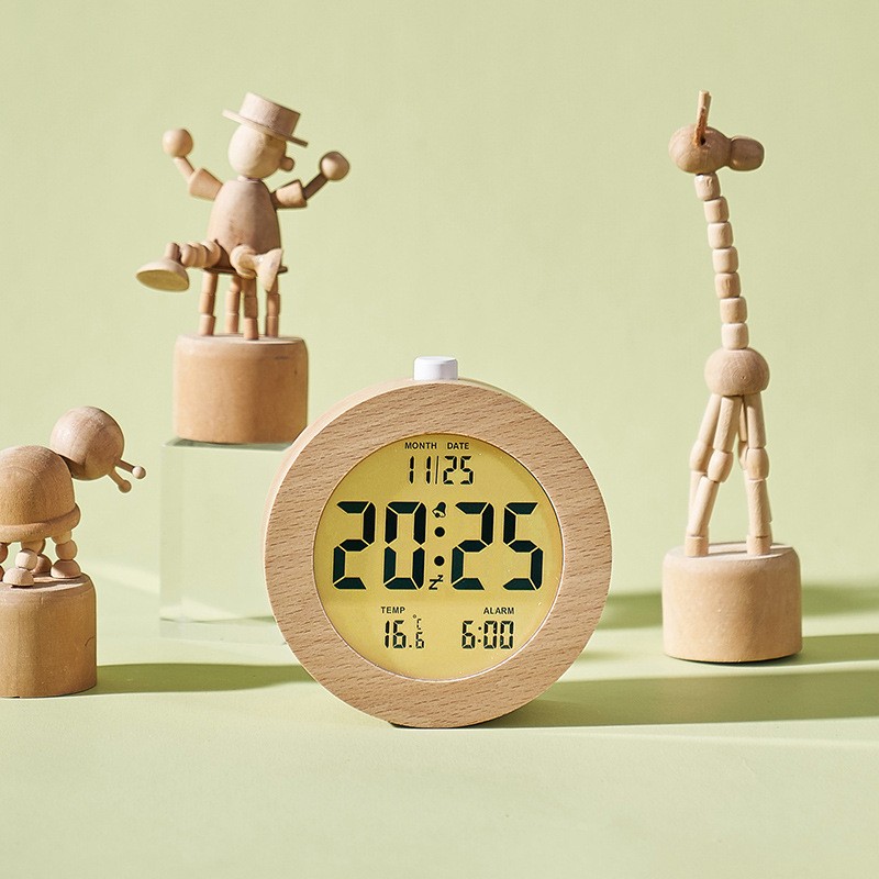Alarm Clock Supplier - Round LED Temperature Display Wooden Clock