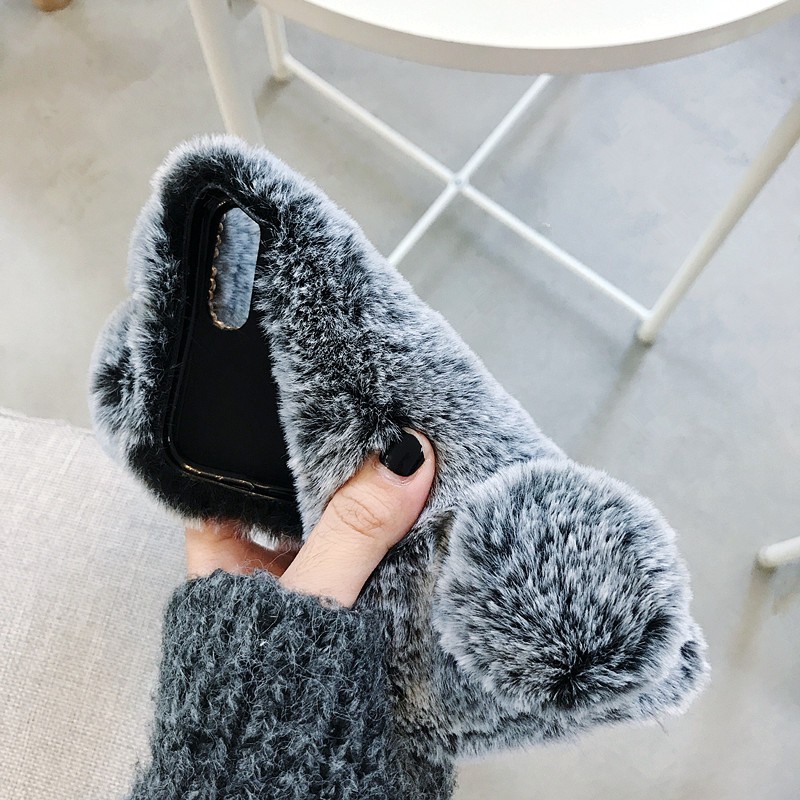 Phone Case Supplier - Cute Rabbit Ears Fur Plush Warm Case