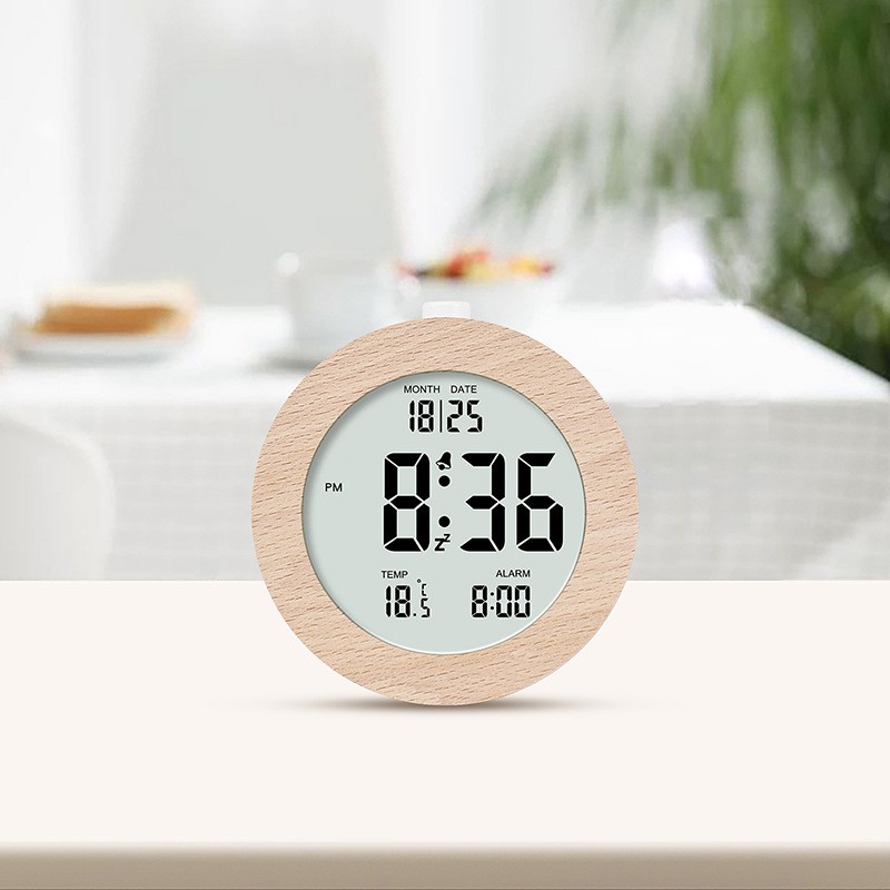 Alarm Clock Supplier - Round LED Temperature Display Wooden Clock