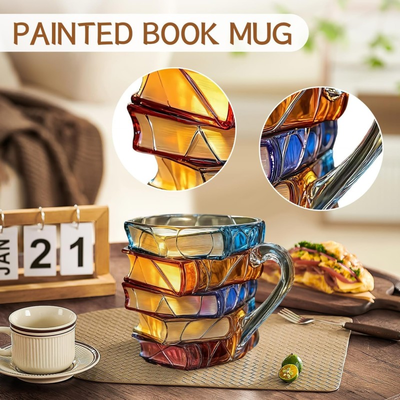 Book Mug Supplier - 3D Painted Novelty Glass Coffee Cup Gift