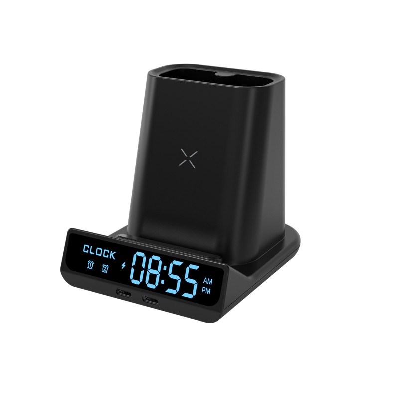 Qi Charger Supplier - 15W 3-in-1 Pen Holder Alarm Clock Station