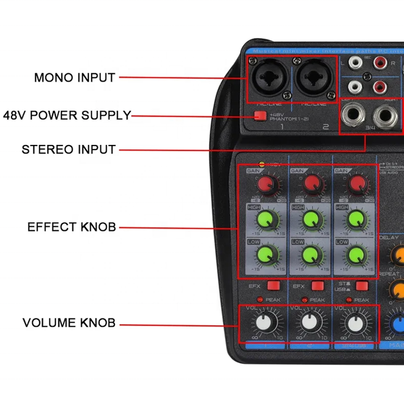 DJ Mixer Factory - 4 Channel Bluetooth Phantom Power Karaoke Mixer