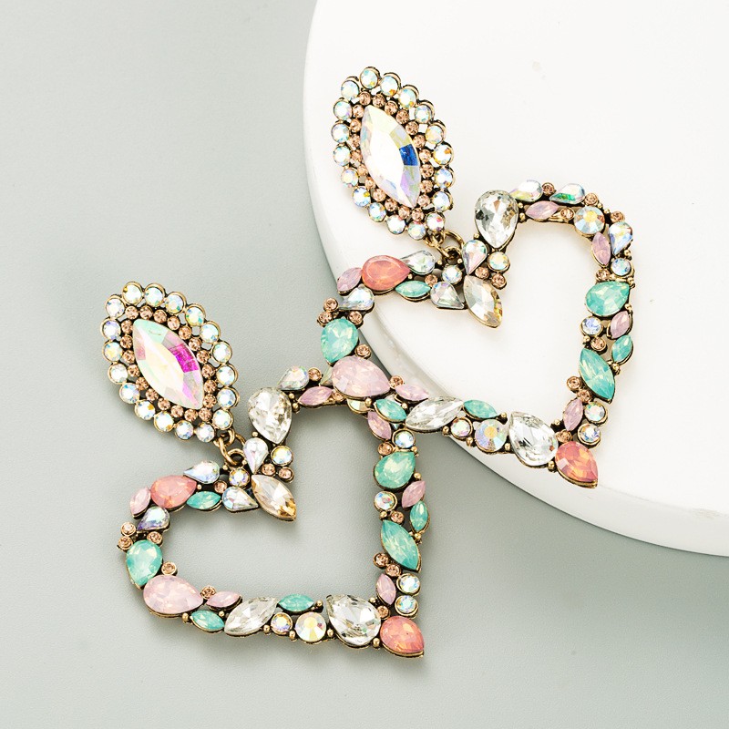 Heart Earrings Manufacturer - High Quality Heart Alloy Decorated Diamond Retro Style Earrings
