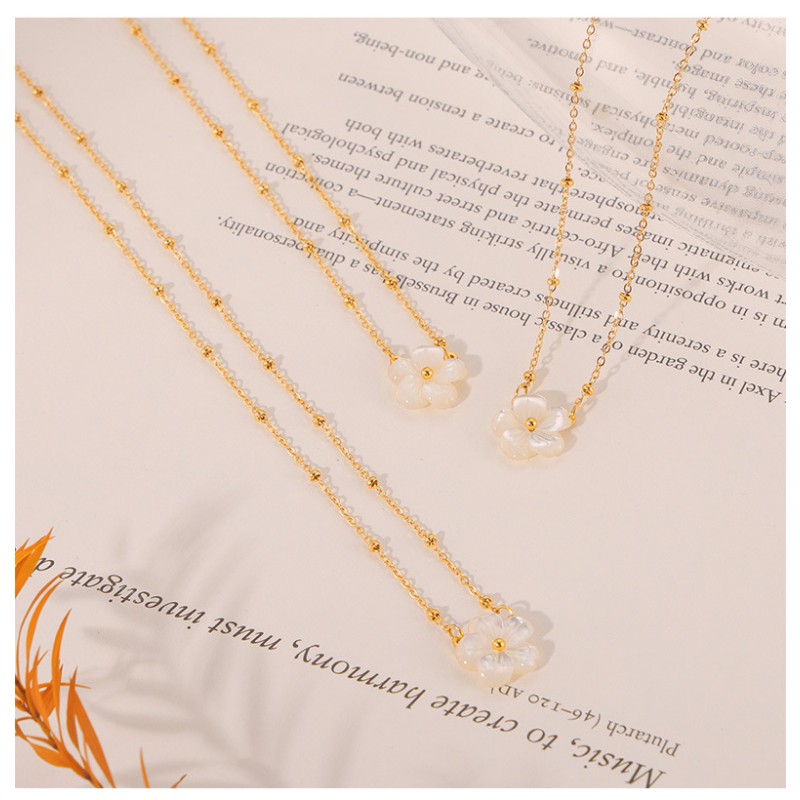Gold Plated Necklace Supplier - In Stock 18k Gold Plated Stainless Steel Shell Flower Necklace
