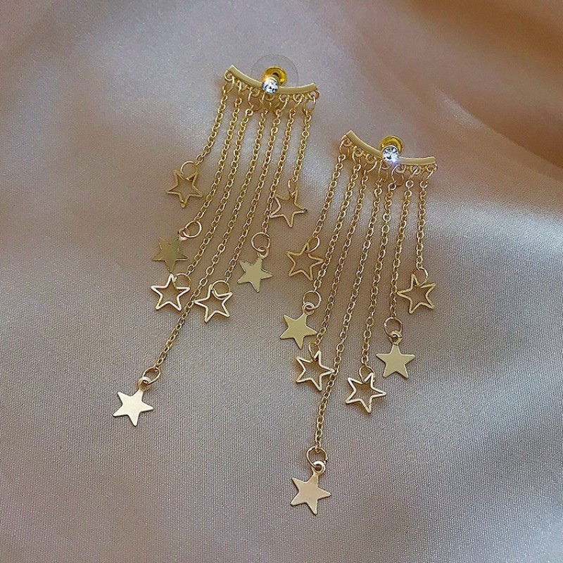 Tassel Earring Factory - Fashion 925 Sterling Silver Post Tassel 18k Gold Plated Star Earring