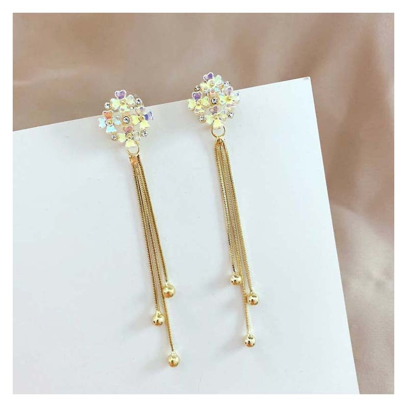 Flower Tassel Manufacturer - S925 Silver Needle Temperament Long Flower Tassel Drop Earrings