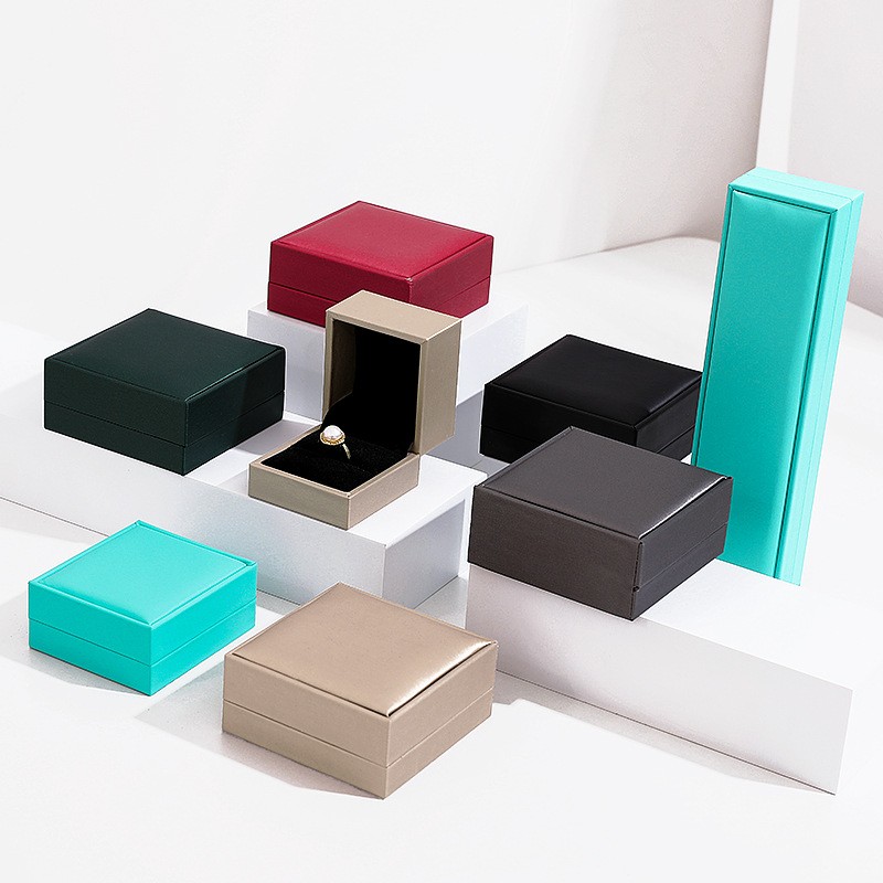 Packaging Box Manufacturer - Luxury Black Grey PU Leather Ring Pendant Necklace Box Bracelet Box