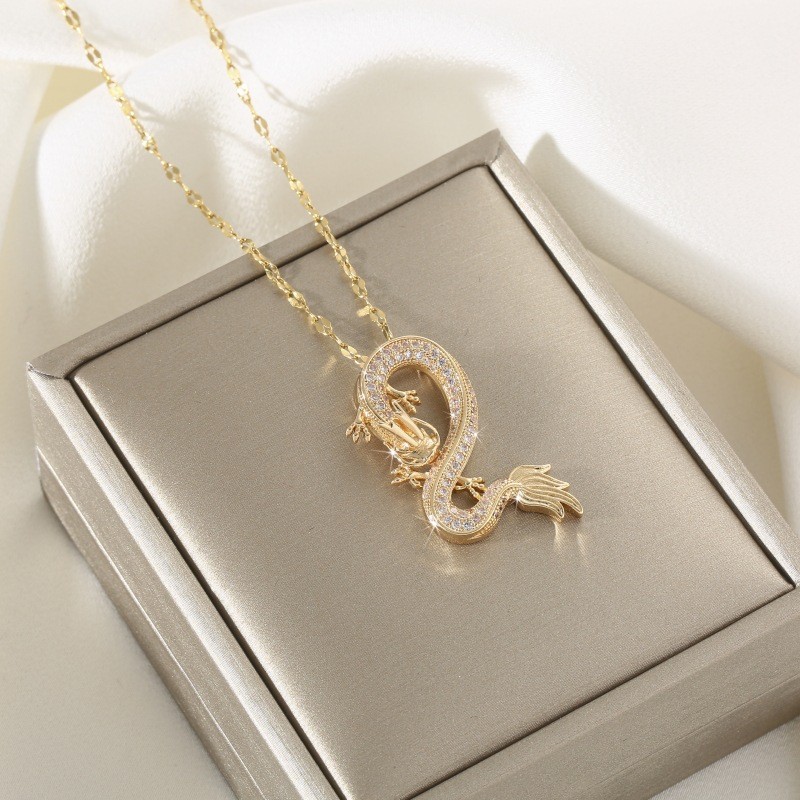 Dragon Necklace Manufacturer - New Arrival 2024 Brass Copper Gold 18K Dubai Dragon Zircon Necklace