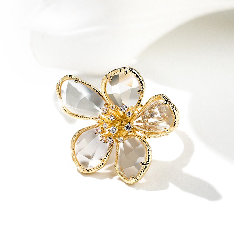 Crystal Flower Ring Factory - Personality Exaggerated Crystal Flower Ring Women's Adjustable