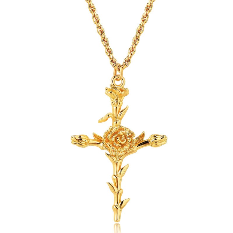 Birth Flower Manufacturer - Copper Plated Real Gold 12 Months Cross Birth Flower Necklace Gift