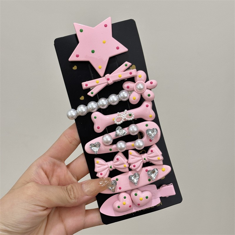 Hair Clip Supplier - 8pcs/set Metal Acrylic Makeup Clips Star Bow Charm Face Wash Clip