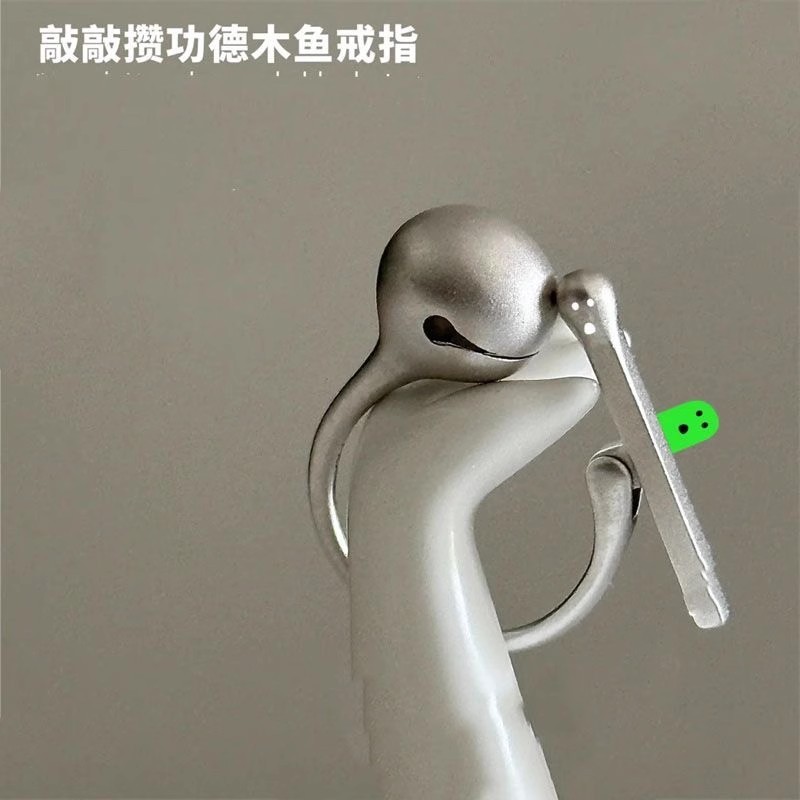 Wooden Fish Ring Manufacturer - Funny Wooden Fish Ring Unique Design Tappable Adjustable Ring