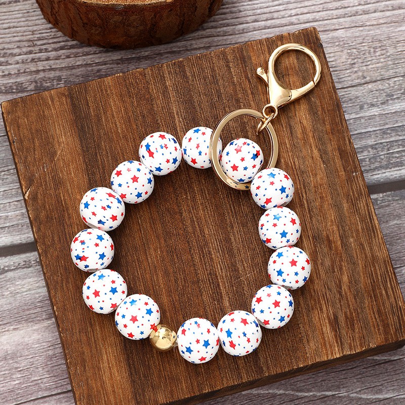 American Bracelet Factory - Wooden Red White Blue American Independence Day Bracelet Keychain