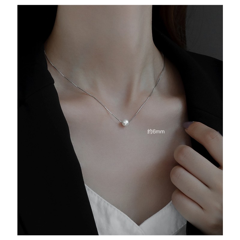Pearl Necklace Supplier - S925 Sterling Silver One Pearl Simple Design Clavicle Chain for Women