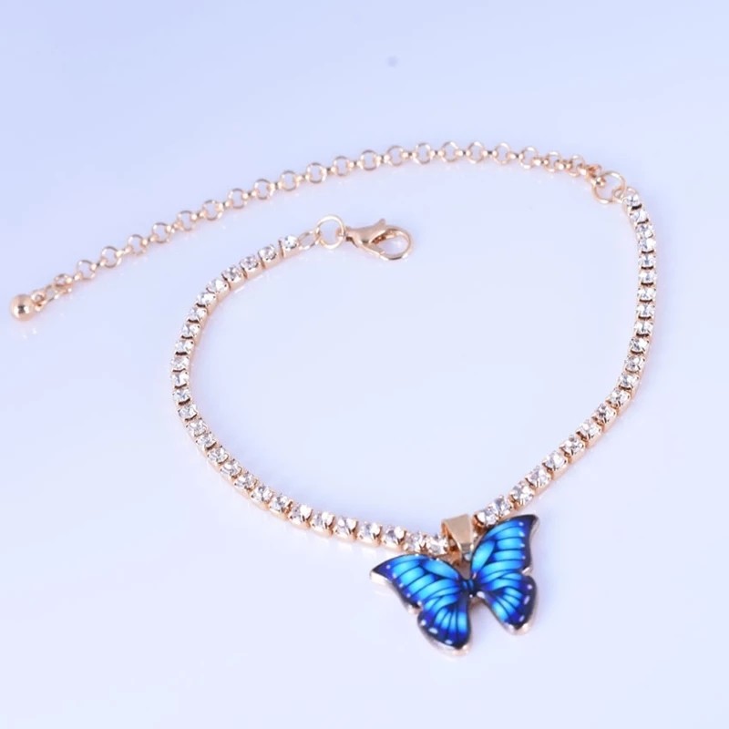 Butterfly Anklet Supplier - Fashion Butterfly Charms Crystal Stainless Steel Foot Chain Jewelry