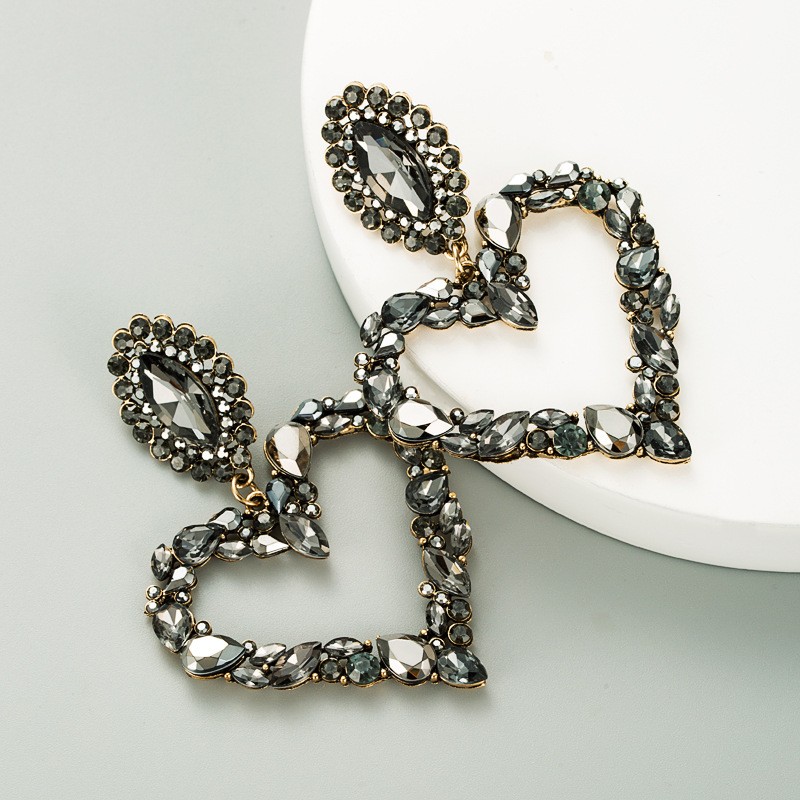 Heart Earrings Manufacturer - High Quality Heart Alloy Decorated Diamond Retro Style Earrings