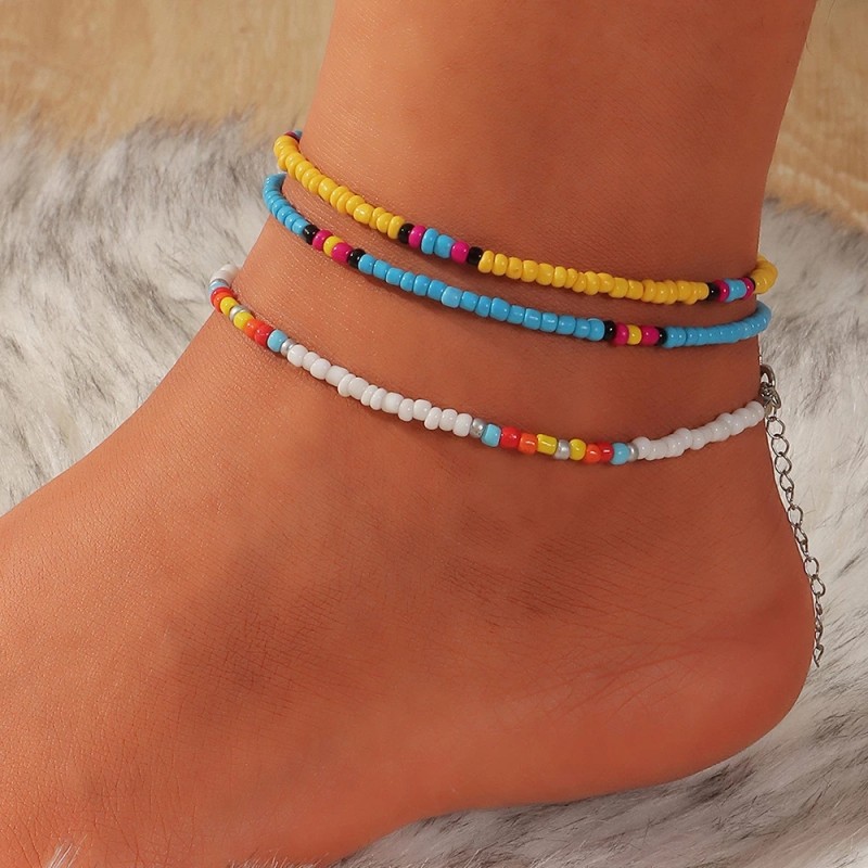 Beaded Anklets Manufacturer - High Quality 3pcs/set Colorful Beaded Letter Anklets for Women