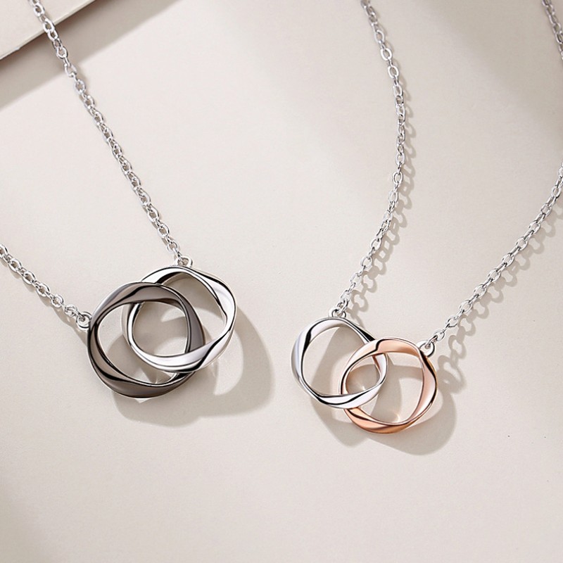 Double Rings Necklace Supplier - High Quality S925 Sterling Silver Double Rings Interlocking Pendant