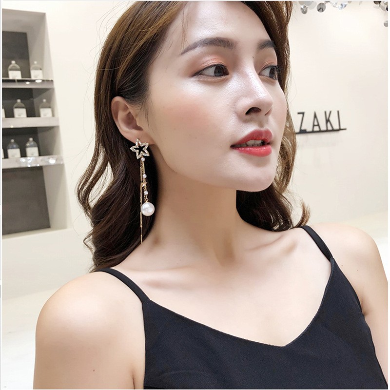 Pentacle Earrings Factory - Fashion Pentacle Asymmetrical Superflash Star Earrings Korean Pearl