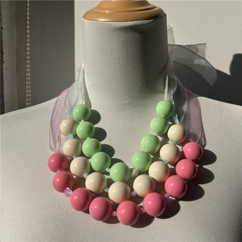 Beaded Necklace Manufacturer - Wholesale 20mm Handmade Resin Acrylic Beads Necklace for Girls