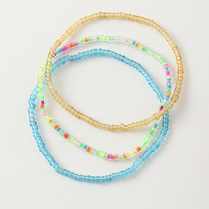 Beaded Anklets Manufacturer - High Quality 3pcs/set Colorful Beaded Letter Anklets for Women