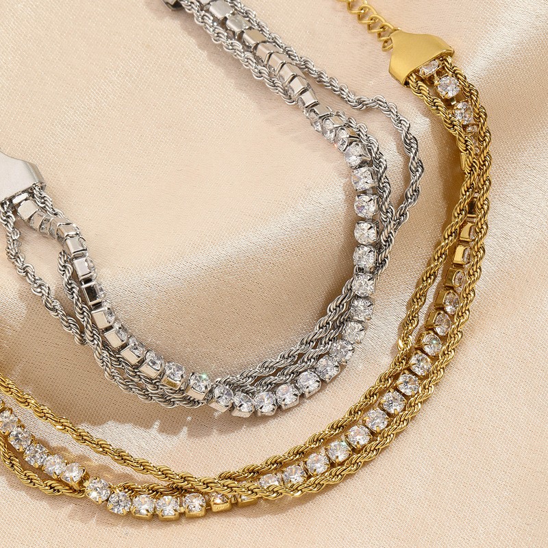 Zircon Bracelet Manufacturer - Hot-selling Waterproof Stainless Steel 18K Gold Zircon Bracelet