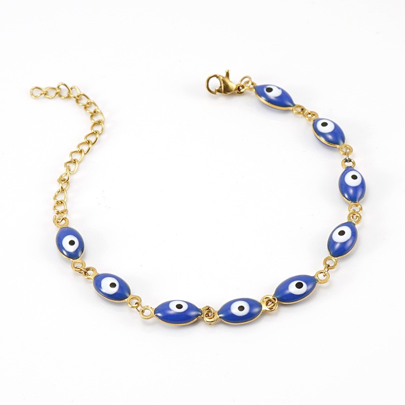 Devil's Eye Bracelet Manufacturer - Charm Colored Devil's Eye Round Glass Bead Stainless Steel