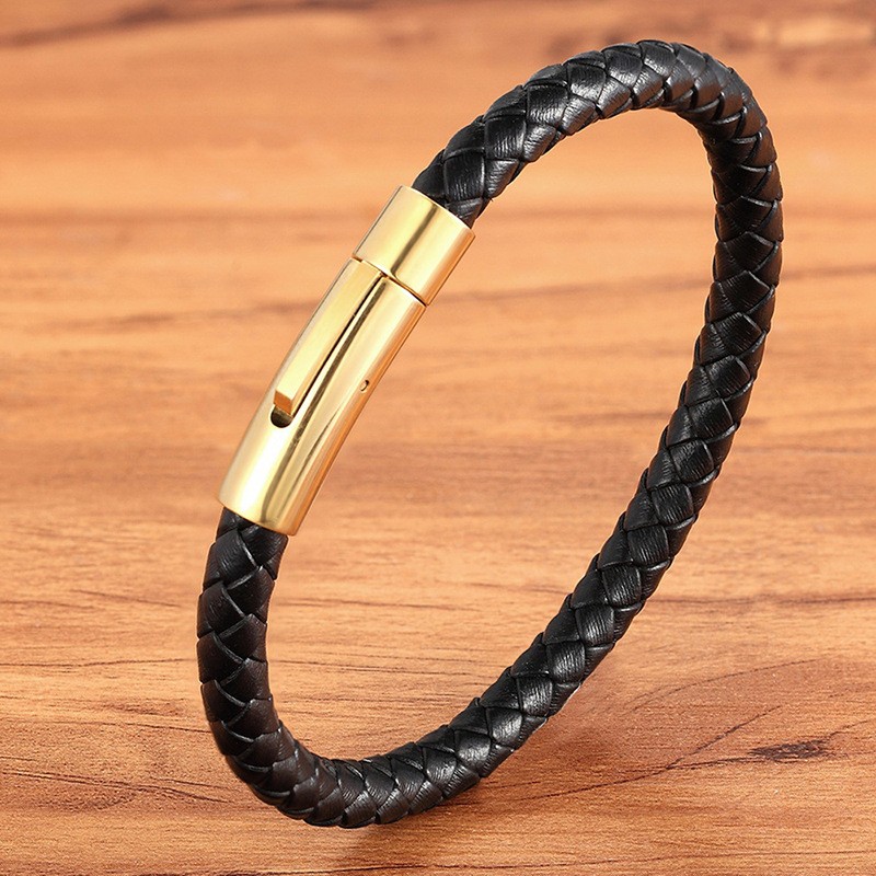 Men's Bracelet Factory - European American Style Hot Selling Men's Black Leather Hand-woven