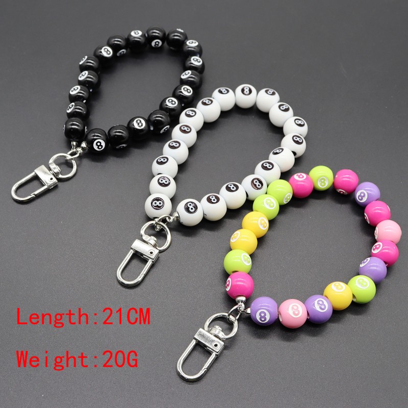 Phone Chain Supplier - Simple Alloy Door Buckle Black 8 Lanyard Beaded Mobile Phone Chain