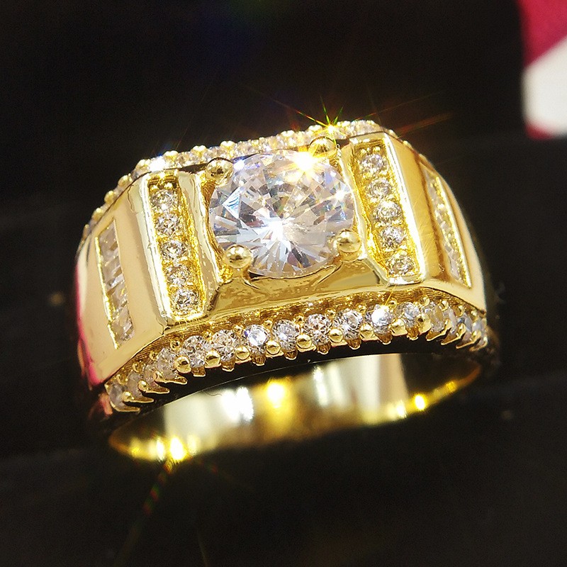 Diamond Ring Supplier - Hot Fashion Copper Plated Real Gold Ring Men's Diamond Micro-inset Zircon