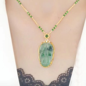 Jade Pendant Necklace Factory - In Stock Imitation Hetian Jade Leaves Pendant Clavicle Chain