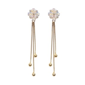 Flower Tassel Manufacturer - S925 Silver Needle Temperament Long Flower Tassel Drop Earrings