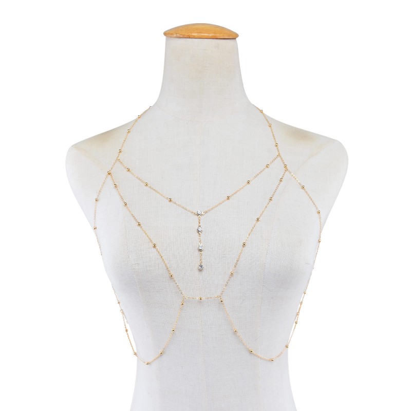 Body Chain Supplier - Sexy Exaggerated Beach Casual Crystal Pendant Tassel Bra Body Chain