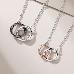 Double Rings Necklace Supplier - High Quality S925 Sterling Silver Double Rings Interlocking Pendant