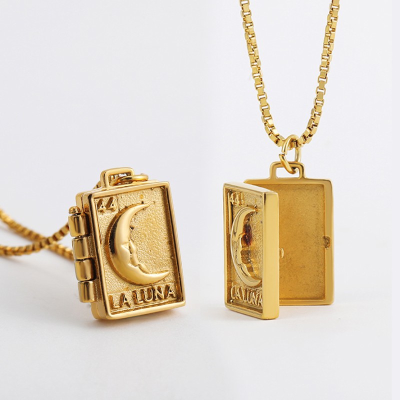 Album Pendant Supplier - High Quality Stainless Steel Plated 18K Gold Moon Love Album Pendant