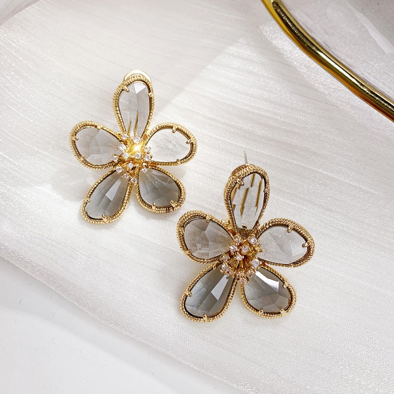 Crystal Flower Earrings Supplier - S925 Silver Pin Exaggerated Crystal Flower Earrings Diamond-set