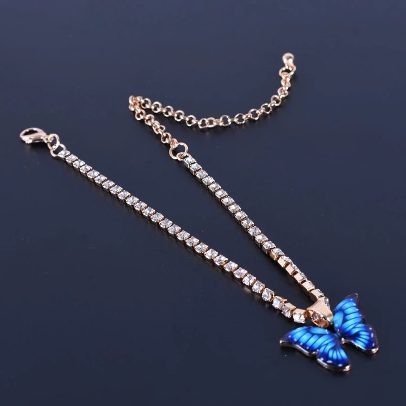 Butterfly Anklet Supplier - Fashion Butterfly Charms Crystal Stainless Steel Foot Chain Jewelry
