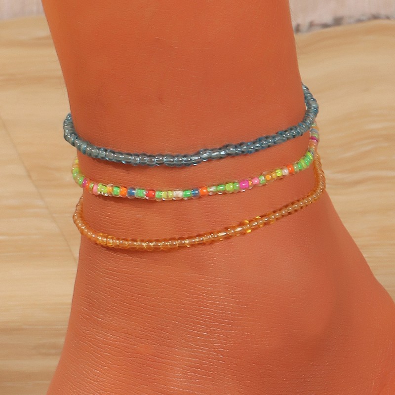 Beaded Anklets Manufacturer - High Quality 3pcs/set Colorful Beaded Letter Anklets for Women