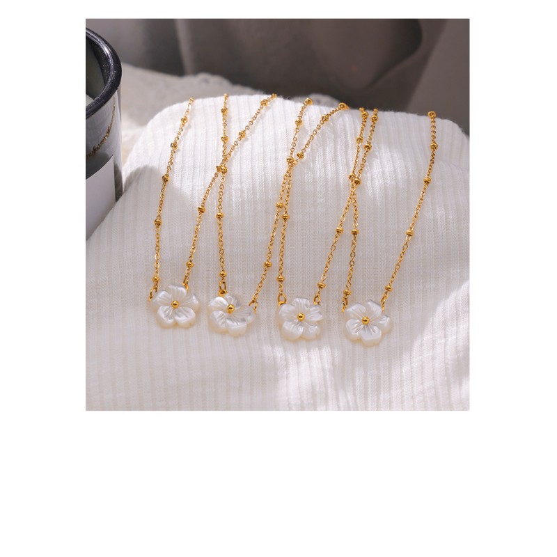 Gold Plated Necklace Supplier - In Stock 18k Gold Plated Stainless Steel Shell Flower Necklace