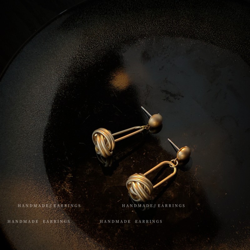 Knot Earrings Manufacturer - High Quality Copper Alloy Matte S925 Silver Needle Knot Earrings