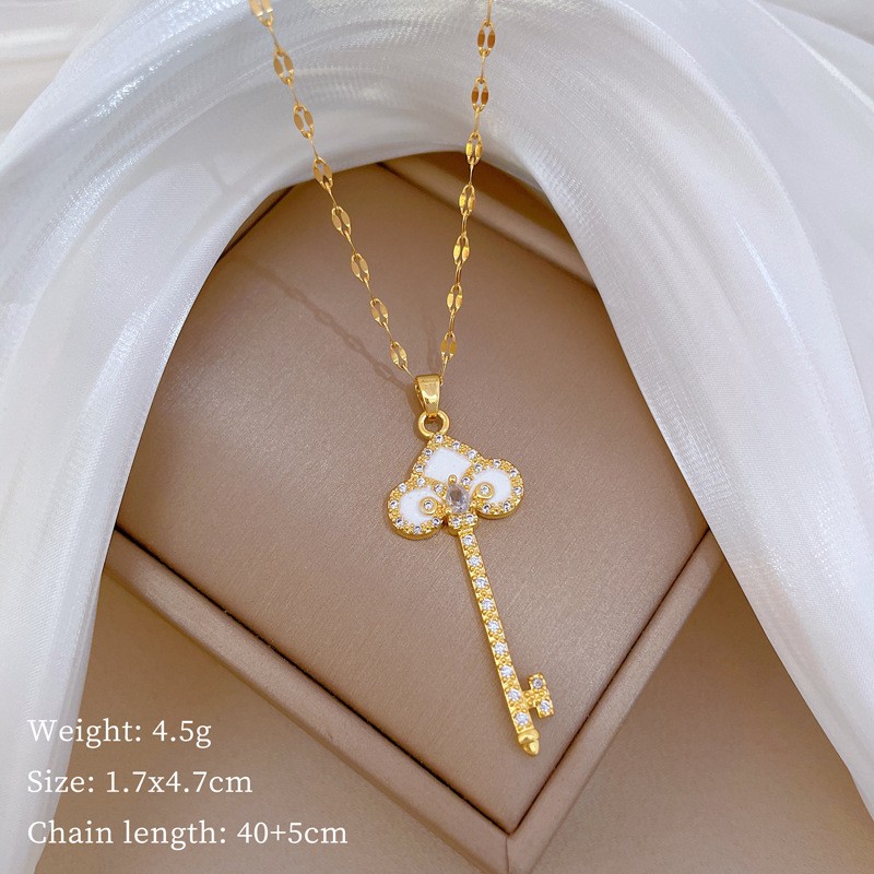 Pendant Necklace Factory - Minimalist Key Pendant Water Drop Stainless Steel Gold Plated