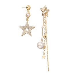 Pentacle Earrings Factory - Fashion Pentacle Asymmetrical Superflash Star Earrings Korean Pearl