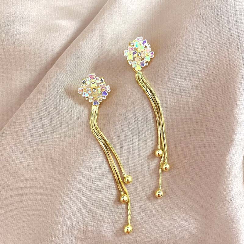 Flower Tassel Manufacturer - S925 Silver Needle Temperament Long Flower Tassel Drop Earrings