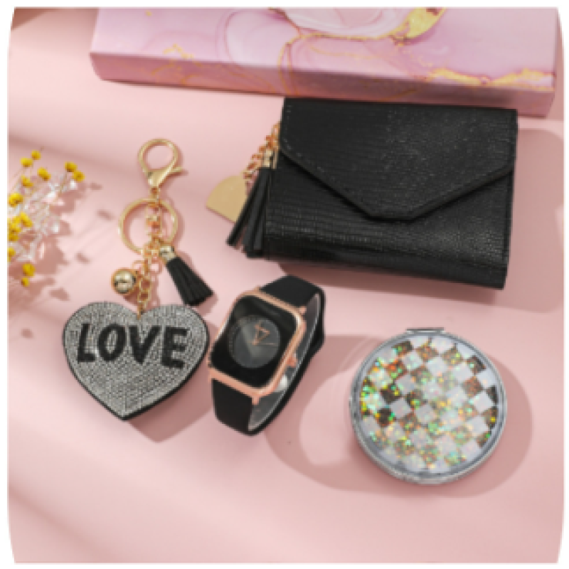 Women Luxury Set Factory - 4pcs/set Women Gift Set Watch With Wallet Sunglasses Perfume Mirror